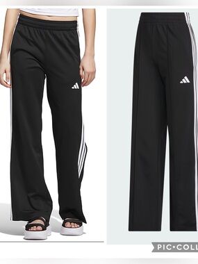 Adidas women’s Black Track Pants with White Stripes wide leg size small NWT